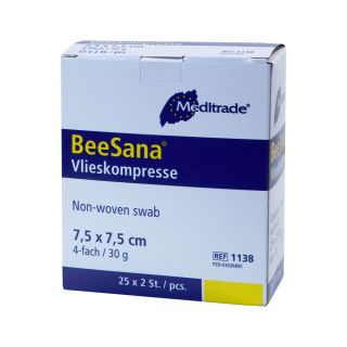 BeeSana Vlieskompresse steril 4-fach 7,5x7,5cm 30g 25x2 ST PZN 03036895